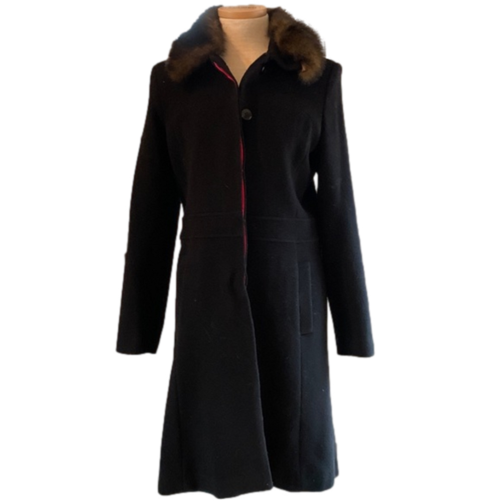 Marvin Richards sz L black wool coat removable collar